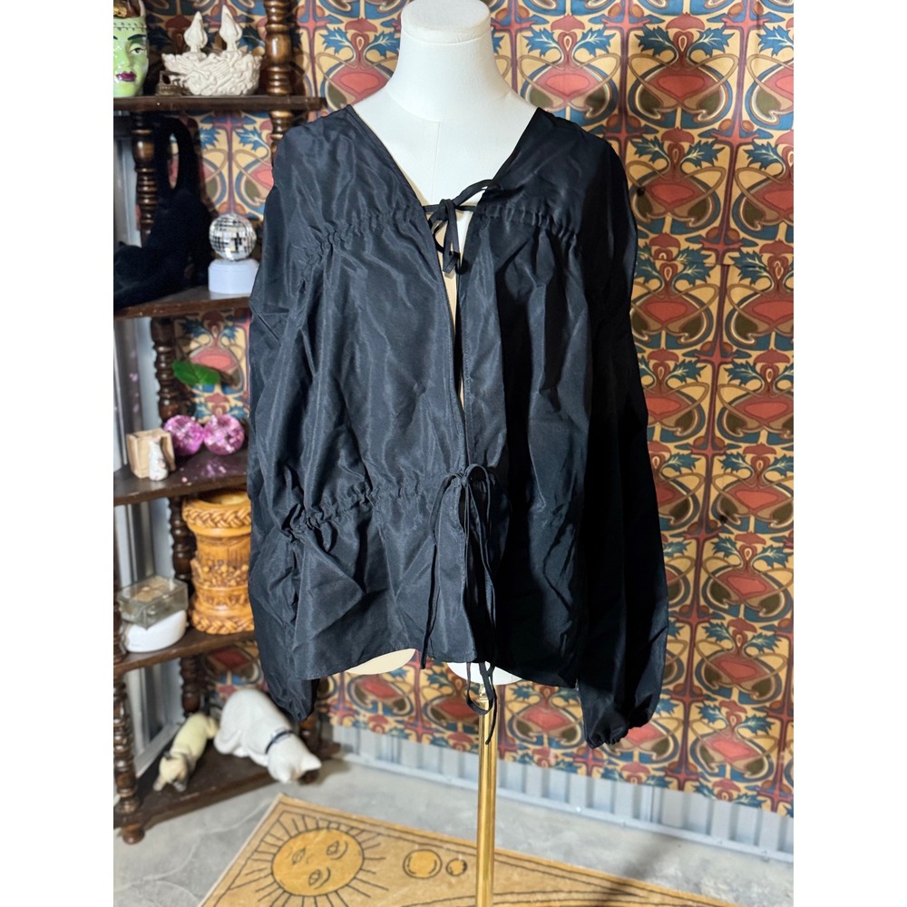 Boohoo Black Tie Front Blouse US 18 UK 22 Sheer Lightweight‎ Top